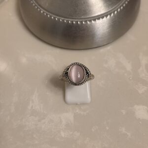 Silver Pink Moonstone Ring Size 7
